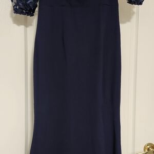 Eliza J Navy Dress with Floral Accents